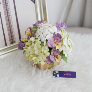 กระปุกไม้สนดอกไม้ประดิษฐ์ตกแต่งโต๊ะทำงาน Working Table Flower Pot - Pansy Purple